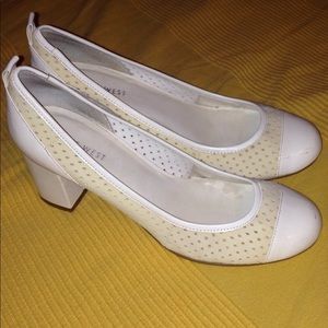 Nine West white patent leather/ mesh pumps